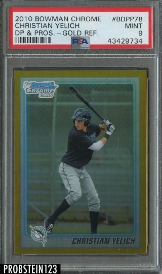 2010 Bowman Chrome Gold Refractor Christian Yelich Marlins Rc /50 Psa 9