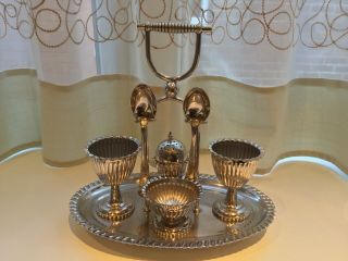 Lovely Antique/vintage Silver Plated Egg Cup Holder And Spoons