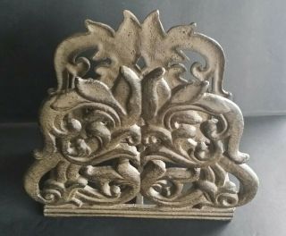 Vintage Cast Metal Napkin Ornate Filagree Letter Holder