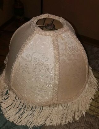 Pretty Vintage Antique White Brocade Fringed Victorian Style Lamp Shade