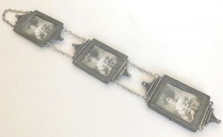 Vintage 3in1 Photo Frames Metal Pewter Rectangle Chain Ornate Accents 15 " L