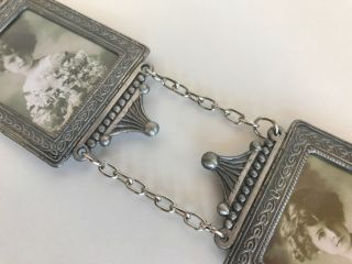 Vintage 3in1 photo frames metal pewter rectangle chain ornate accents 15 