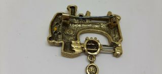 Vintage Antique Sewing Machine gold toned and enameled Brooch Signed 3