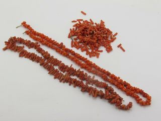 3 X Vintage Coral Necklaces For Re Stringing