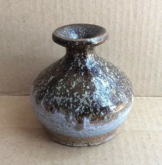 Small Vintage Glazed Stoneware Art Pottery Vase 3 3/8” H Signed