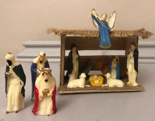 Vintage 6 Hard Plastic Miniature Nativity Figures Made In Hong Kong