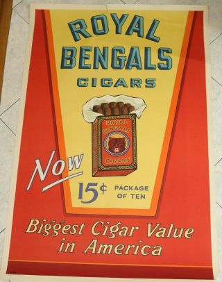 Vintage Royal Bengals Cigar Poster 39 " X 26 " Biggest Cigar Value In America