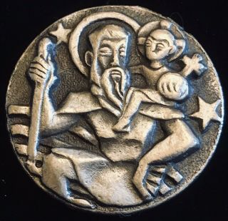 Vintage Catholic St Christopher Silver Tone Religious Medal Pocket Token