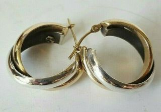 Antique Vtg Sterling Silver 585 14k Gold Earrings Intertwined Hoop Classy