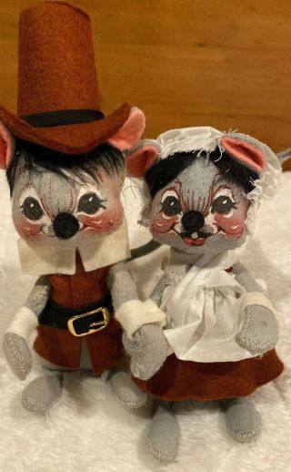 Vintage Annalee Thanksgiving 6 " Boy & Girl Pilgrim Mice Couple 1981