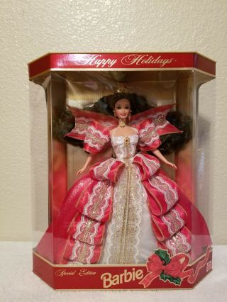1997 Happy Holidays Brunette Barbie Doll Special Edition 10th Anniv 17832 Mattel