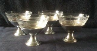 Set Of 4 Vintage Dessert Dishes - Aluminum Base & Glass Cups Inserts
