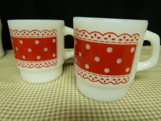 Vintage Fire King Red Polka Dot Lace Mug “picnic” Cup