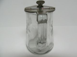 Vintage Etched Glass Syrup Dispenser With Metal Lid 4 