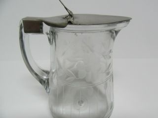Vintage Etched Glass Syrup Dispenser With Metal Lid 4 