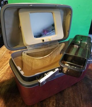 Vintage Samsonite Silhouette Train Case Make - Up Beauty Suitcase W/mirror Brown