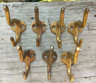 Set Of 7 Vintage Brass Coat Hooks 3 " X 2 1/4 " X 1 1/8 "