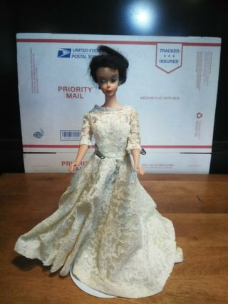 Vintage Japan 4 Brunette Ponytail Barbie Doll With Gown