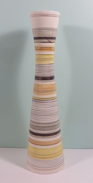 Vintage Sascha Brastoff Tall Striped Ceramic Vase Mid Century Modern Pottery