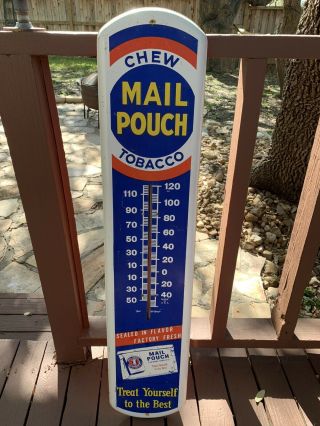 Mail Pouch Chewing Tobacco Advertising Thermometer - Original/vintage - 39 " X 8 "