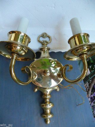 Vintage Solid Polished Brass 2 - Light Scrollcandle Wall Sconce Freeship