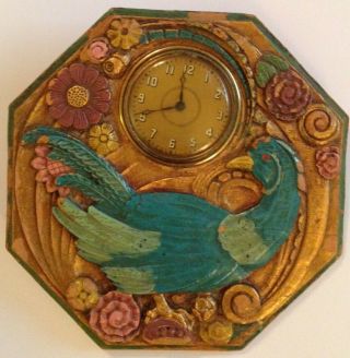 Antique Lux Deluxe Art Clock Peacock Ultra Rare 1920 