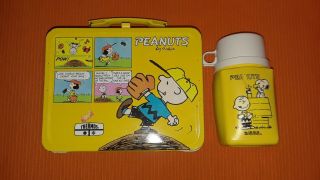 Vintage 1965 Peanuts Lunch Box And Thermos Snoopy Charlie Brown