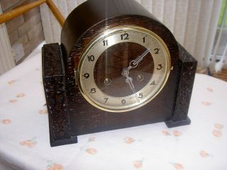 Vintage Black Forest Style Carved Wooden Cased Pendulum Mantle Clock & Key Wo