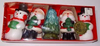 Vtg Christmas Wax Candle Santa Claus Snowman Tree Ornament Set Of 5 - 3 "