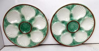 2 Vintage French Longchamp Majolica Oyster Seafood Plates