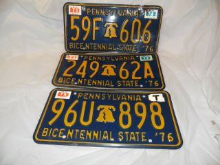 Three Vintage Pennsylvania (pa) License Plates - Bicentennial -