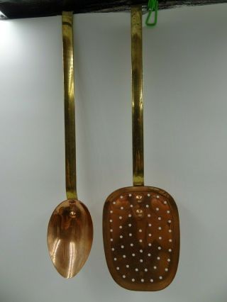 Vintage Brass And Copper Spoon And Spatula Hanging Kitchen Utensil Set