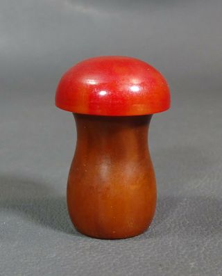 Art Deco German Red&brown Bakelite Figural Mushroom Pocket Travel Pill Snuff Box