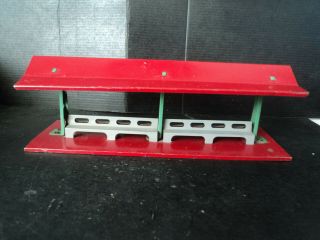 Vtg Red Tin Model Train Layout Covered Station Platform W Benches O Scale Gauge
