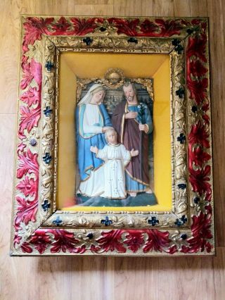 Antique Holy Family Framed Shadow Box Religious