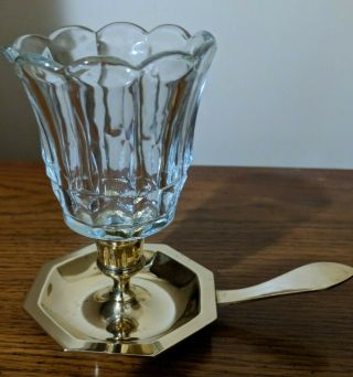 Vintage Solid Brass Candle Holder With Handle With Clear Glass Holder 1970 