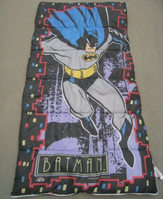 Vtg 1992 Batman Sleeping Bag Art Deco Letters Red Lining Made In Usa Hero