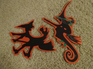 Vtg 50s Halloween Die Cut 2 Flying Witch Homemade Art Teacher Finely Crafted 12 "