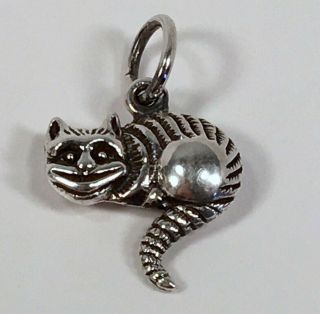 Vintage Alice In Wonderland Cheshire Cat Sterling Silver Charm Necklace Pendant