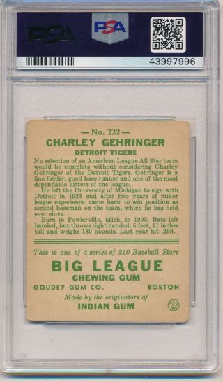 1933 GOUDEY CHARLEY GEHRINGER 222 PSA VG 3 DETROIT TIGERS HOF P2381 2
