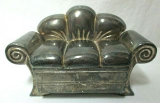 Vintage Godinger Silver - Plated Hinged Sofa Trinket Jewelry Box W/ Mirror