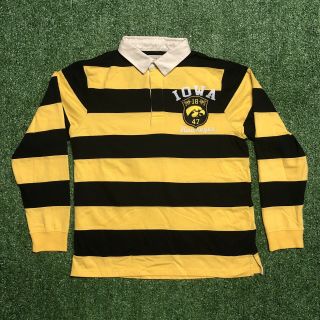 Vintage Iowa Hawkeyes Striped Rugby Shirt Xl Coca Cola Ncaa Polo Longsleeve 90s