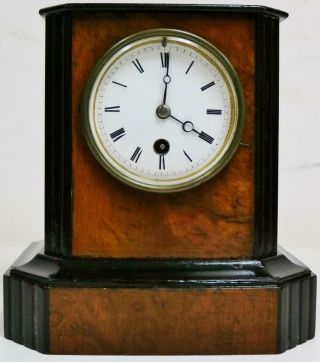 Small Antique French 19th Century 8 Day Walnut & Ebonised Timepiece Mantel Clock