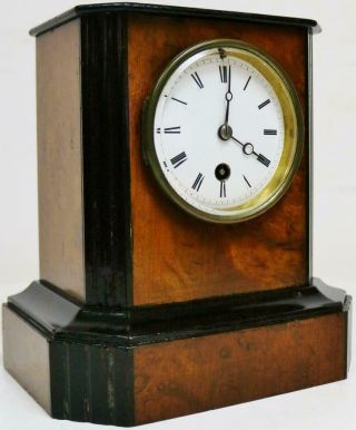 Small Antique French 19th Century 8 Day Walnut & Ebonised Timepiece Mantel Clock 2