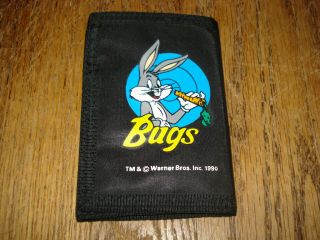 Vintage 1990 Bugs Bunny Wallet Black Velcro Looney Tunes Warner Brothers Trifold