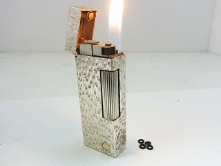 Dunhill Rollagas Lighter D Mark Silver Gas Leaks W/4p O - Rings Auth Swiss