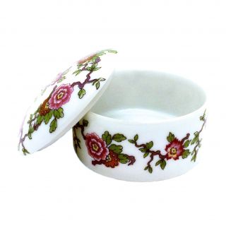 France Vintage Limoges Covered Flower Trinket Box Dresser Jar (2 3/8 ")