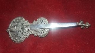 Vintage Edwardian Filigree Silver Violin Brooch Pin