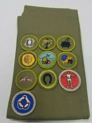 Vintage Boy Scout Sash With 10 Patches / Badges