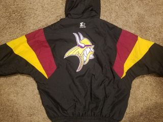 Minnesota Vikings Starter Jacket Winter Black Zip Front Size Xl Men 